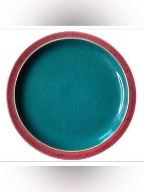 Vintage Denby Harlequin Speckled Stoneware Salad Plate Green Red Edge Rim